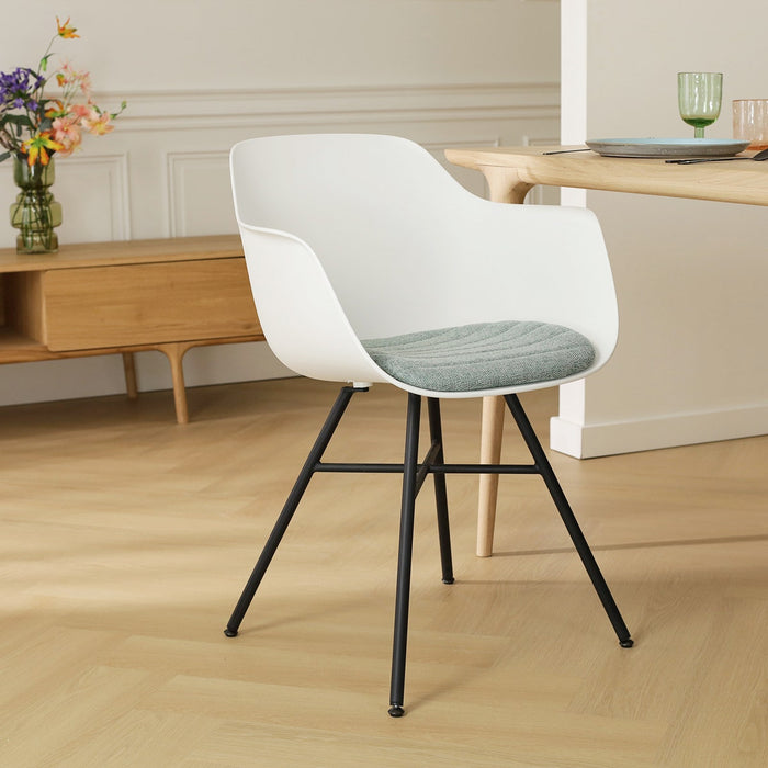 Nolon Noa-Liz Eetkamerstoel Wit - Zacht Groen Kussen - Zwarte Poten