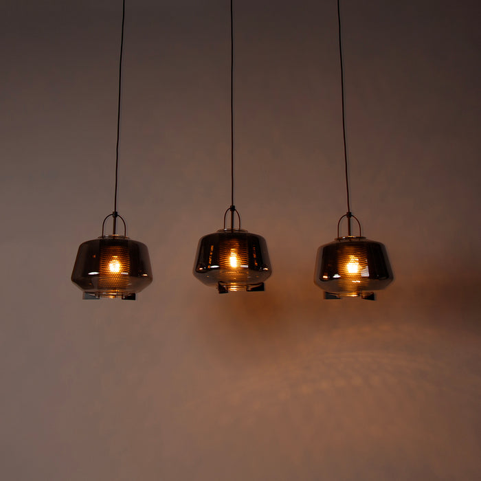 QAZQA Hanglamp zwart met smoke glas 30 cm langwerpig 3-lichts - Kevin