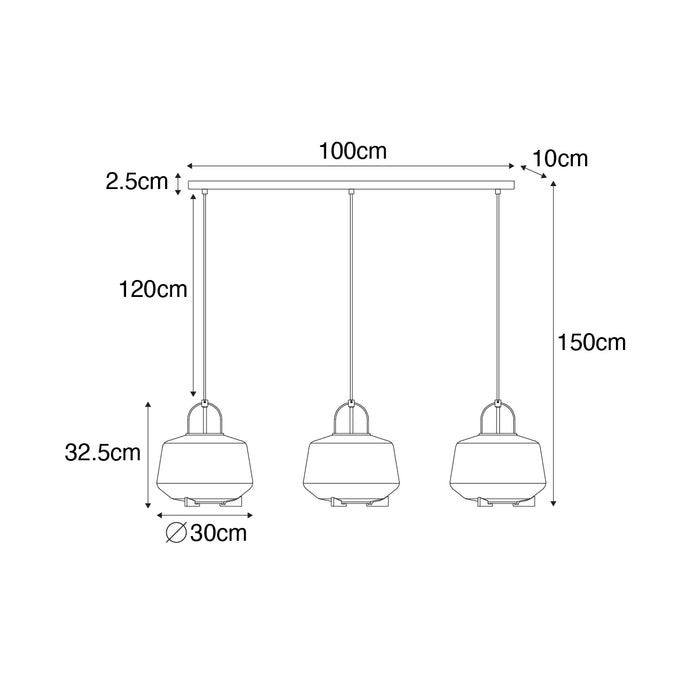 QAZQA Hanglamp zwart met smoke glas 30 cm langwerpig 3-lichts - Kevin