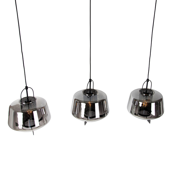 QAZQA Hanglamp zwart met smoke glas 30 cm langwerpig 3-lichts - Kevin