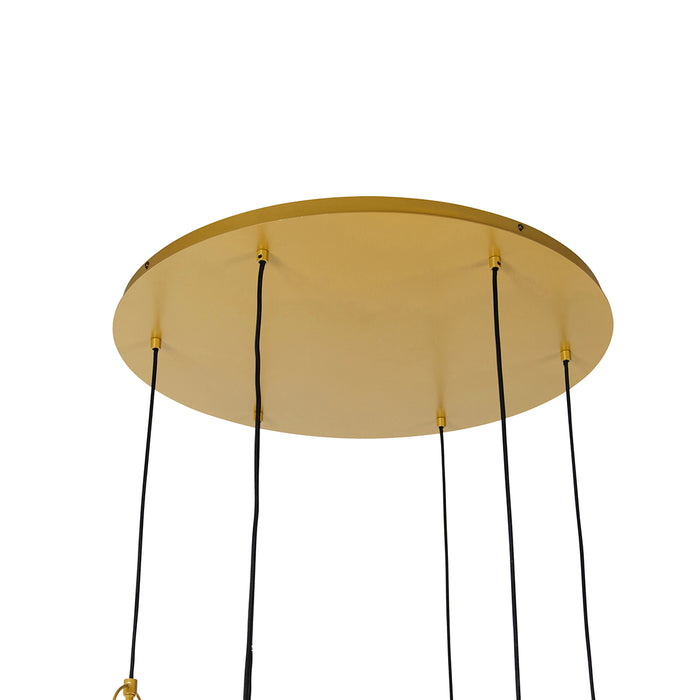 QAZQA Art deco hanglamp goud met amber glas 6-lichts - Kevin