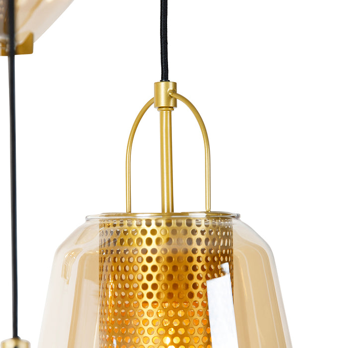QAZQA Art deco hanglamp goud met amber glas 6-lichts - Kevin