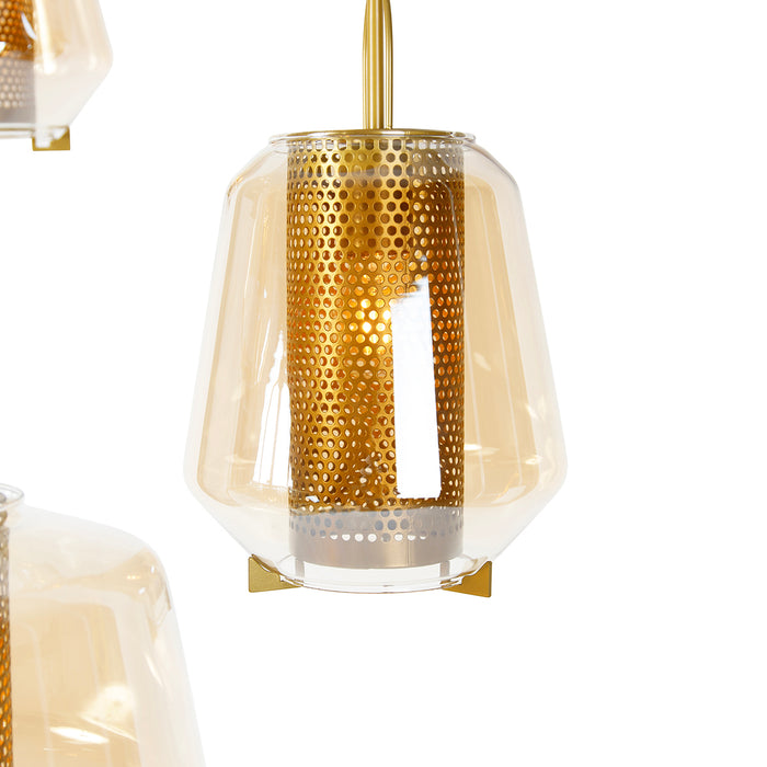 QAZQA Art deco hanglamp goud met amber glas 6-lichts - Kevin