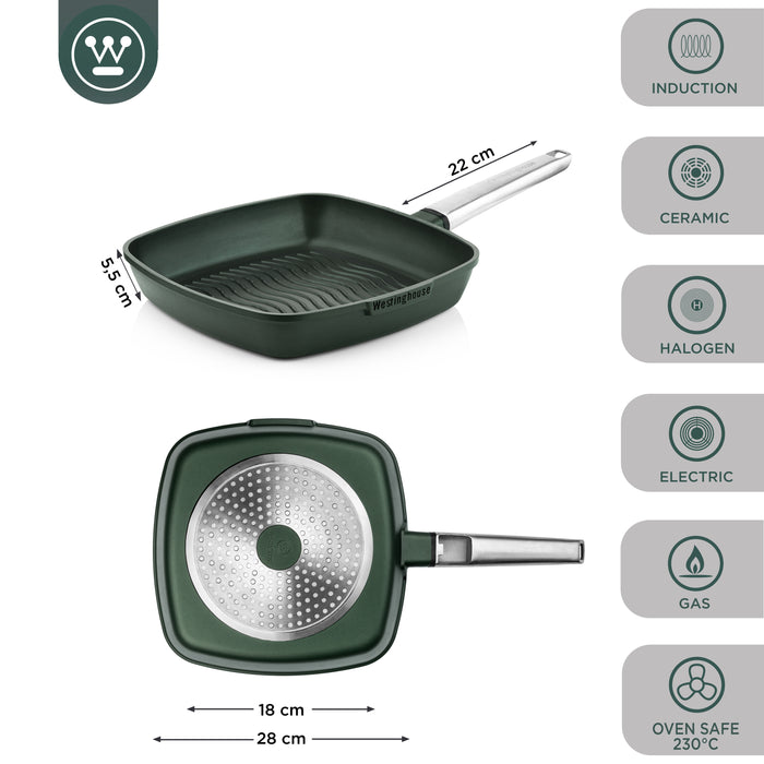 Westinghouse Pannenset - Wokpan 28cm + Grillpan 28cm - Groen