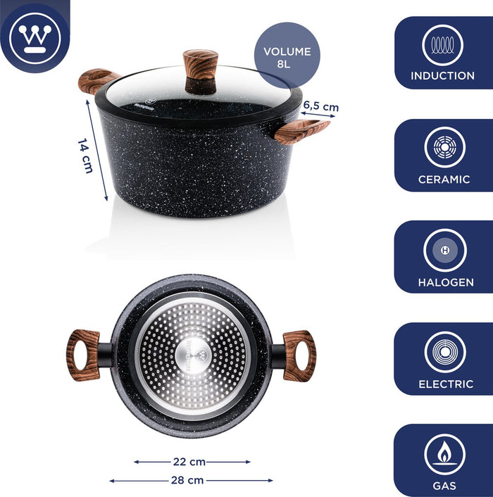 Westinghouse Pannenset - Marmer Wood Braadpan 24cm+28cm - Kookpannen