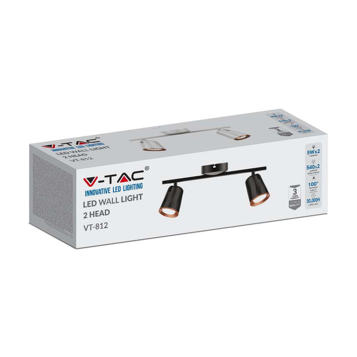 V-TAC VT-812-B-N LED wandlampen met dubbele kop - Zwart - IP20 -