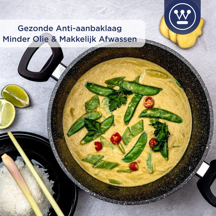 Westinghouse Pannenset - Zwart Marmer Braadpan 28cm + Steelpan 20cm