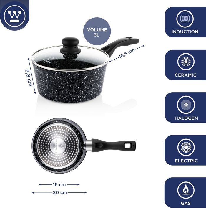 Westinghouse Pannenset - Zwart Marmer Braadpan 28cm + Steelpan 20cm