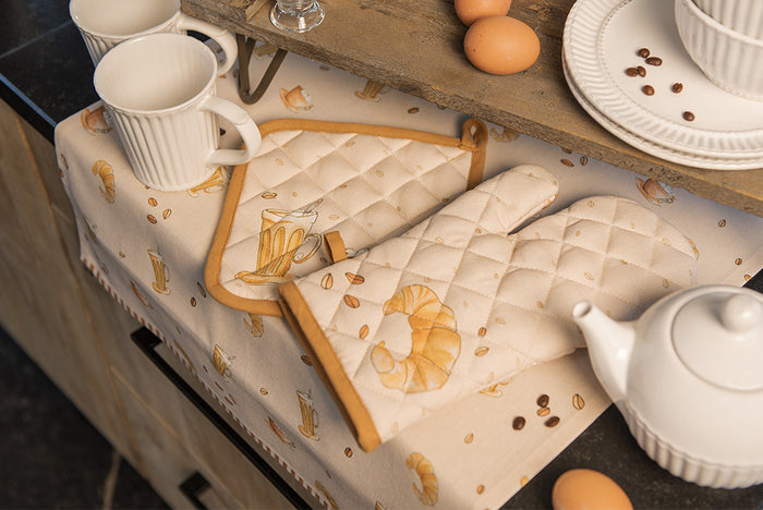 Clayre & Eef Ovenwant 18x30 cm Beige Katoen Croissant en koffie