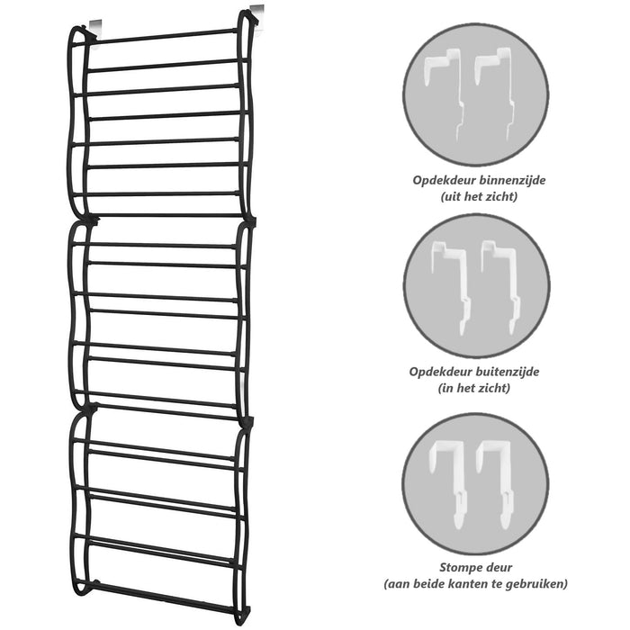 O'DADDY® Hangend schoenenrek - Opdek en Stompe deur - 20x51x182 zwart
