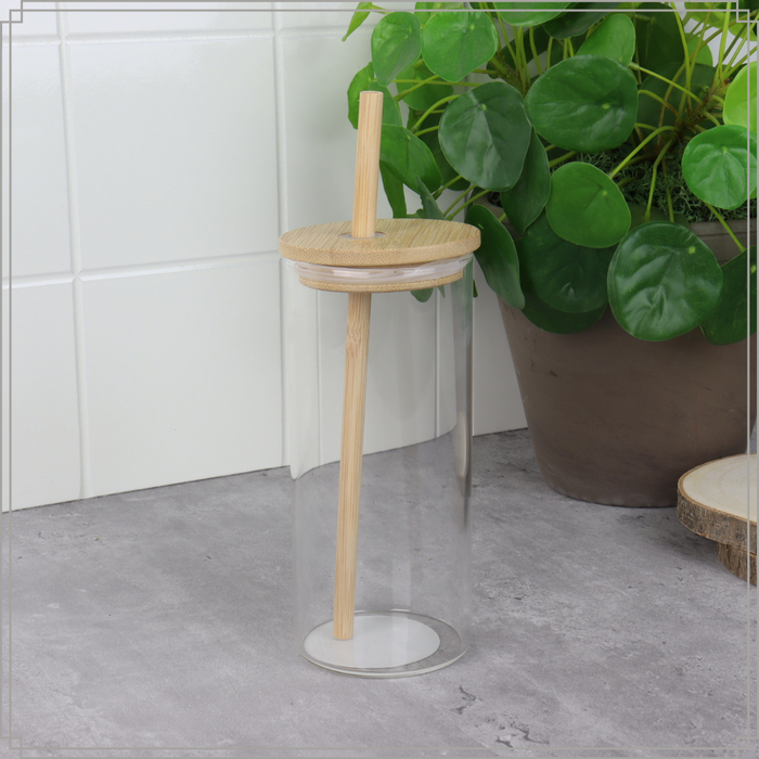 OTIX Drinkglazen met Bamboo Deksel met Rietje 2 Stuks 400 ml Waterg...