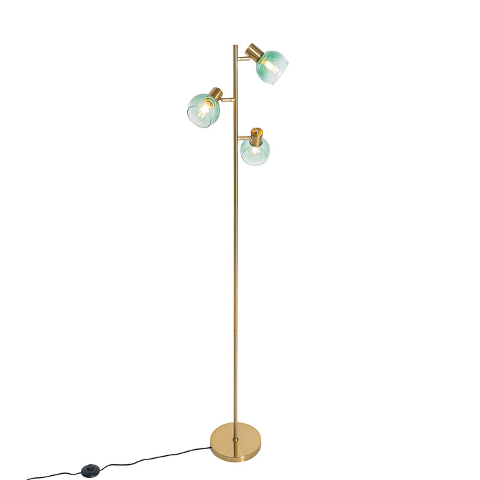 QAZQA Art Deco vloerlamp goud met groen glas 3-lichts - Vidro