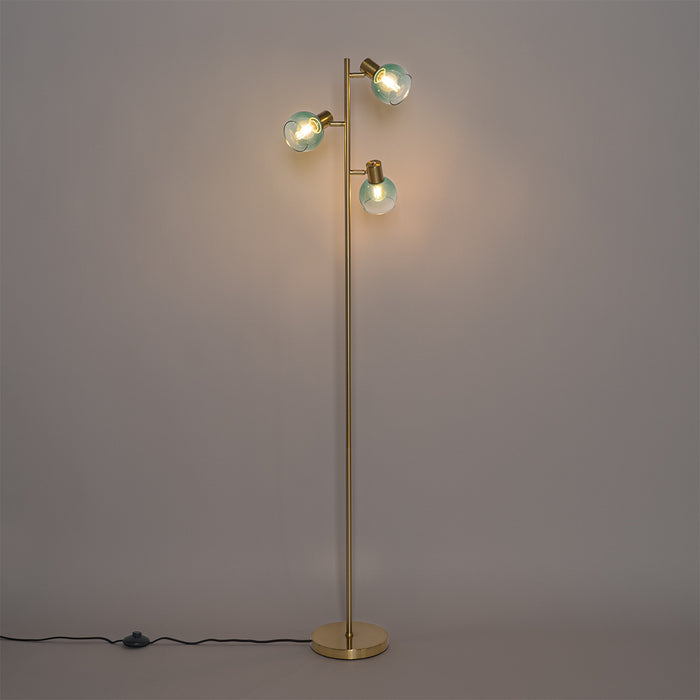 QAZQA Art Deco vloerlamp goud met groen glas 3-lichts - Vidro