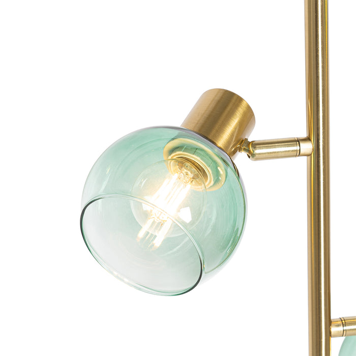 QAZQA Art Deco vloerlamp goud met groen glas 3-lichts - Vidro