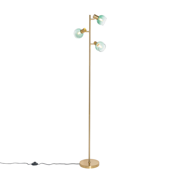 QAZQA Art Deco vloerlamp goud met groen glas 3-lichts - Vidro
