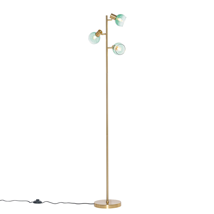 QAZQA Art Deco vloerlamp goud met groen glas 3-lichts - Vidro