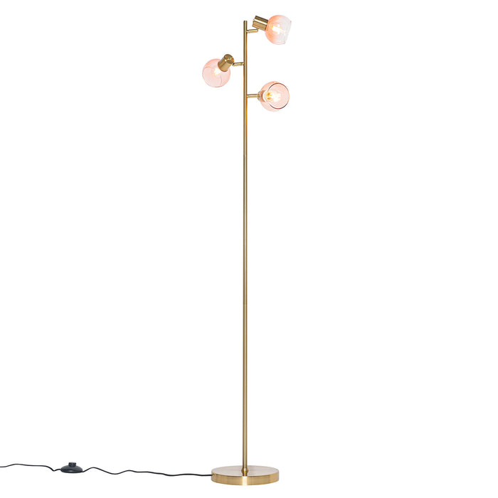 QAZQA Art Deco vloerlamp goud met roze glas 3-lichts - Vidro