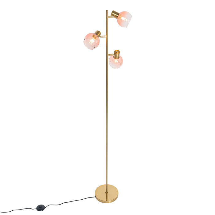 QAZQA Art Deco vloerlamp goud met roze glas 3-lichts - Vidro