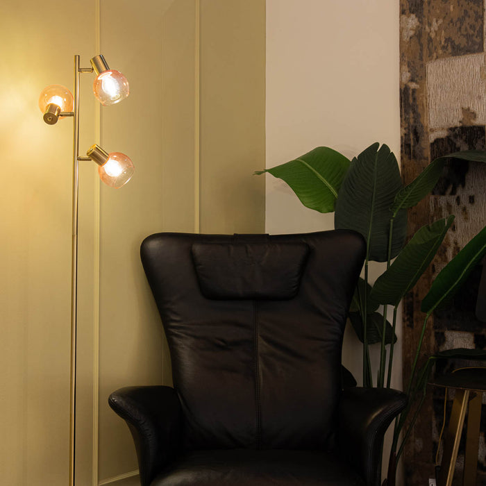 QAZQA Art Deco vloerlamp goud met roze glas 3-lichts - Vidro