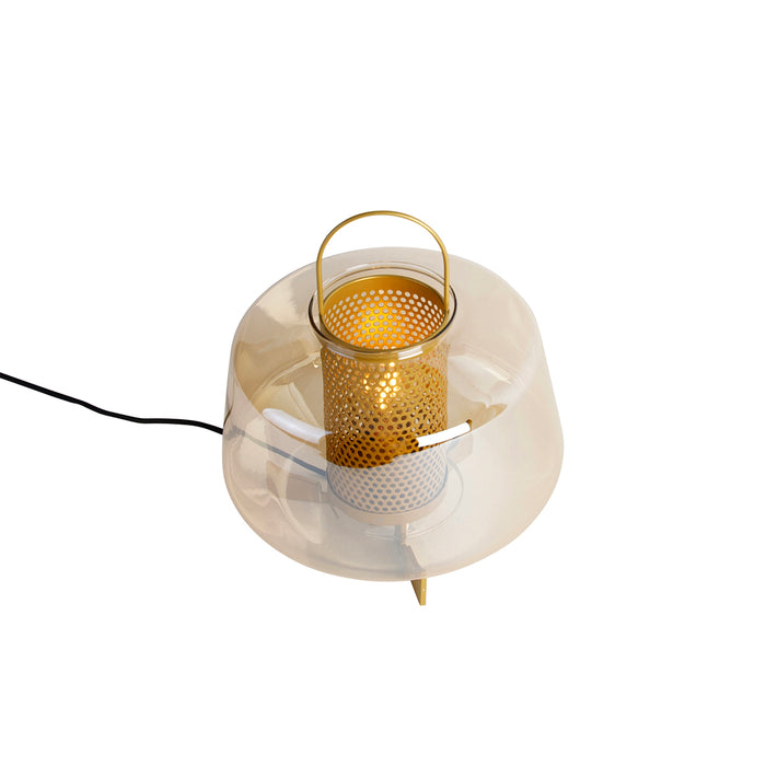 QAZQA Art deco tafellamp goud met amber glas 30 cm - Kevin