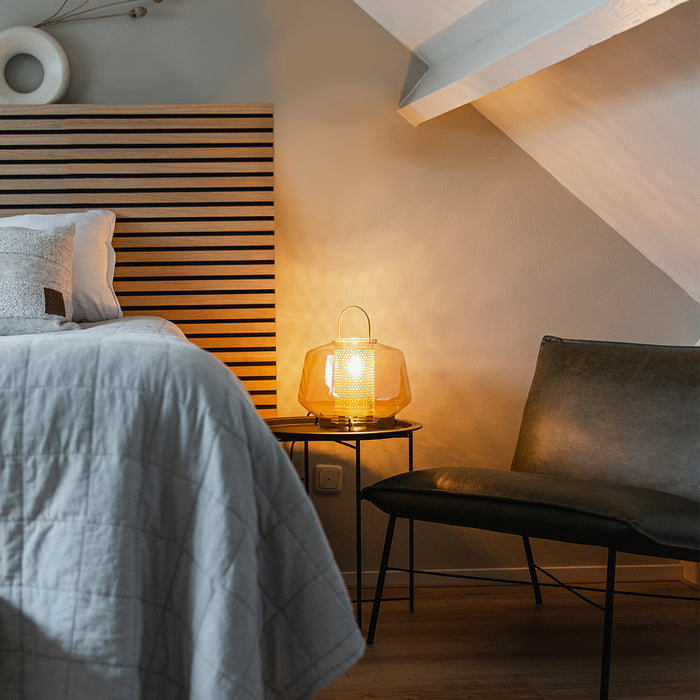 QAZQA Art deco tafellamp goud met amber glas 30 cm - Kevin