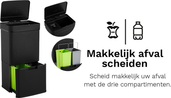 StangVollby Lunden prullenbak met sensor - 3 vakken - 72L - Zwart