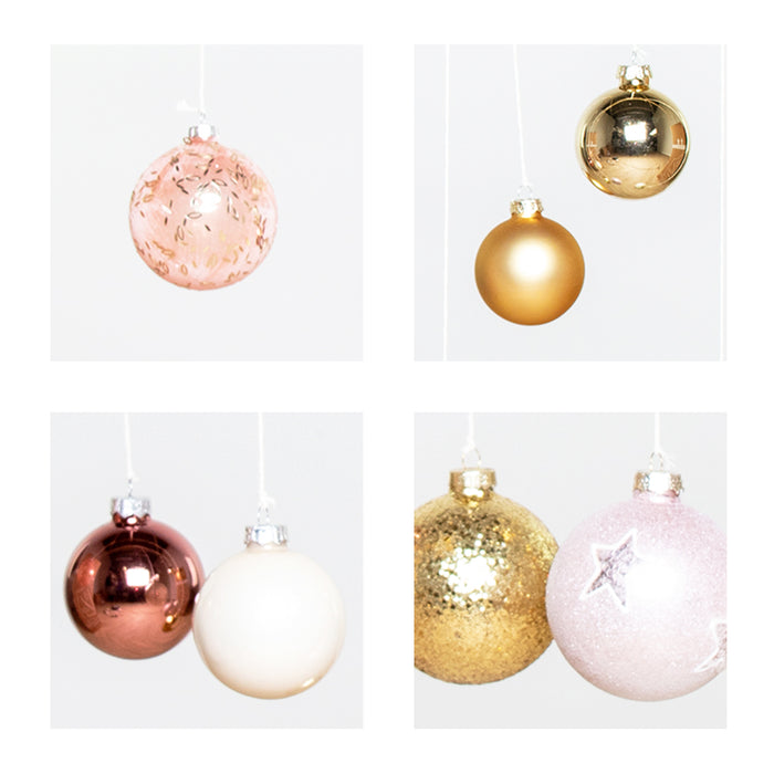 Bloomique - Kerstballen set glas - 24x – Incl. haakjes – Roze - 8 cm