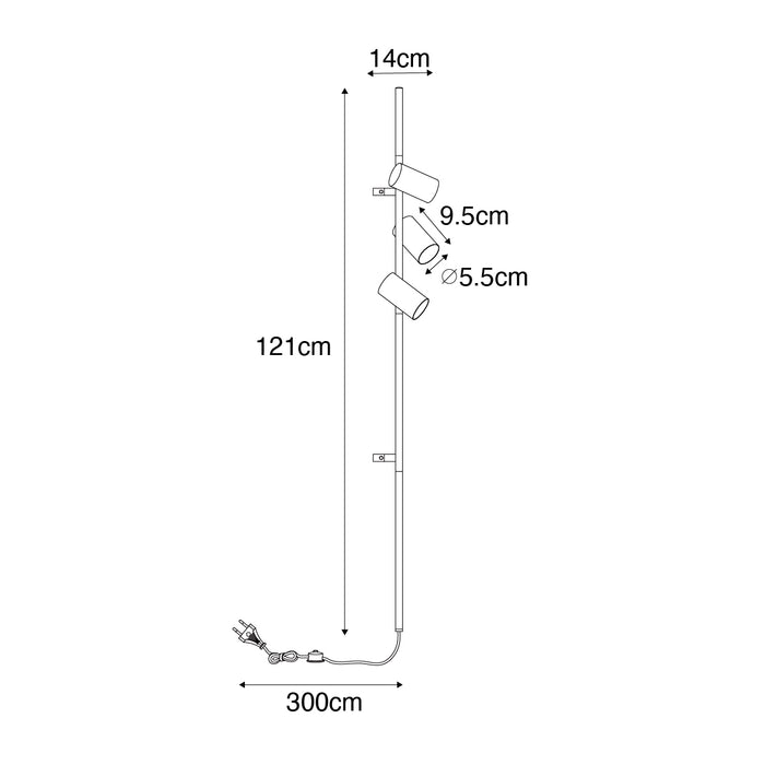 QAZQA Wandlamp zwart met voetschakelaar 3-lichts - Jeana Luxe