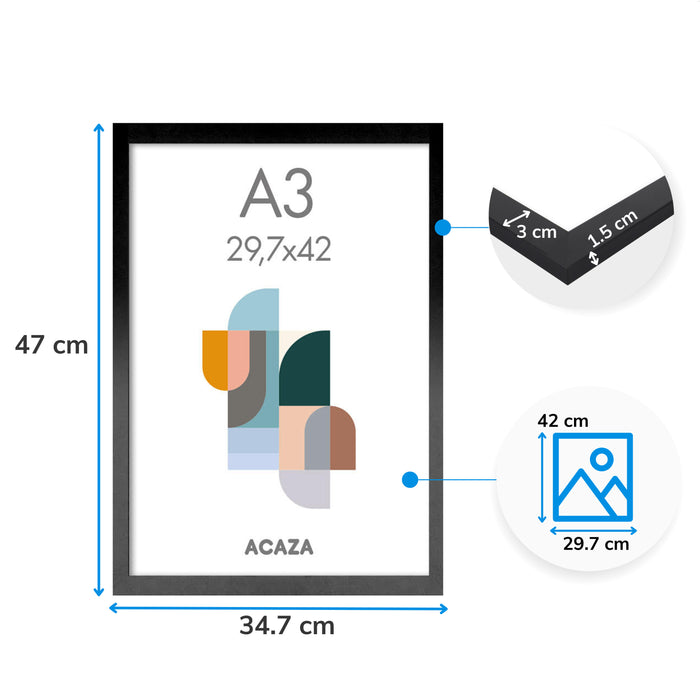 Set van 2 Fotokaders - A3 formaat - Foto Lijsten in MDF Hout - Zwart