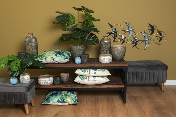 Clayre & Eef Vaas 8 cm Blauw Keramiek Rond Bloempot Binnen Pot