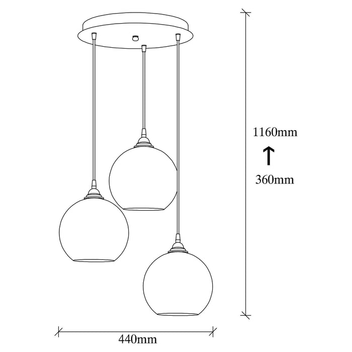 Opviq Glas hanglamp woonkamer Jack rond 3-lichts