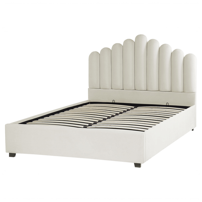 Beliani-VINCENNES-Bed met opbergruimte-Wit-160 x 200 cm-Fluweel