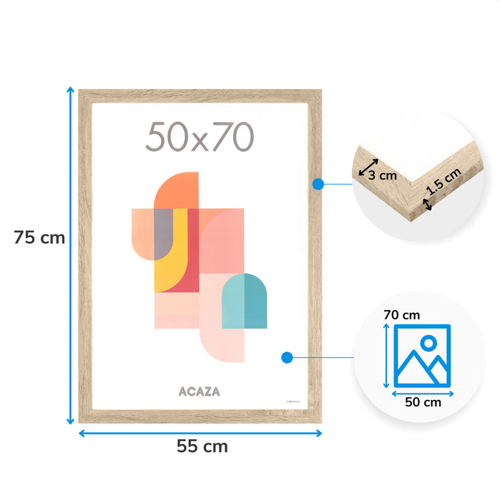 Fotokader - Fotolijst - 50x70 cm - MDF hout - Lichte Eik