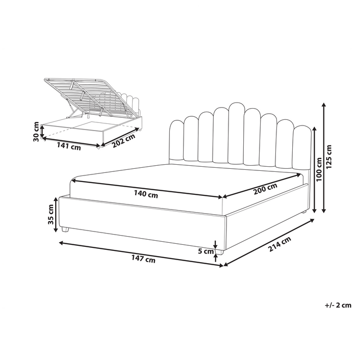 Beliani-VINCENNES-Bed met opbergruimte-Wit-140 x 200 cm-Fluweel