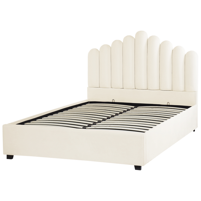 Beliani-VINCENNES-Bed met opbergruimte-Wit-140 x 200 cm-Fluweel