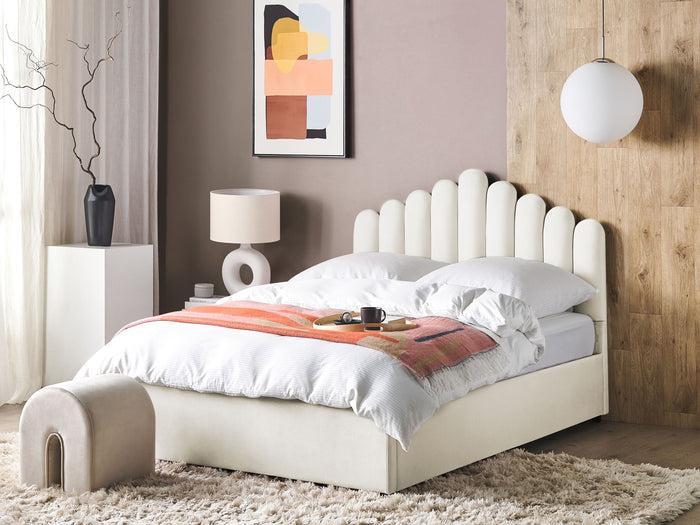 Beliani-VINCENNES-Bed met opbergruimte-Wit-140 x 200 cm-Fluweel