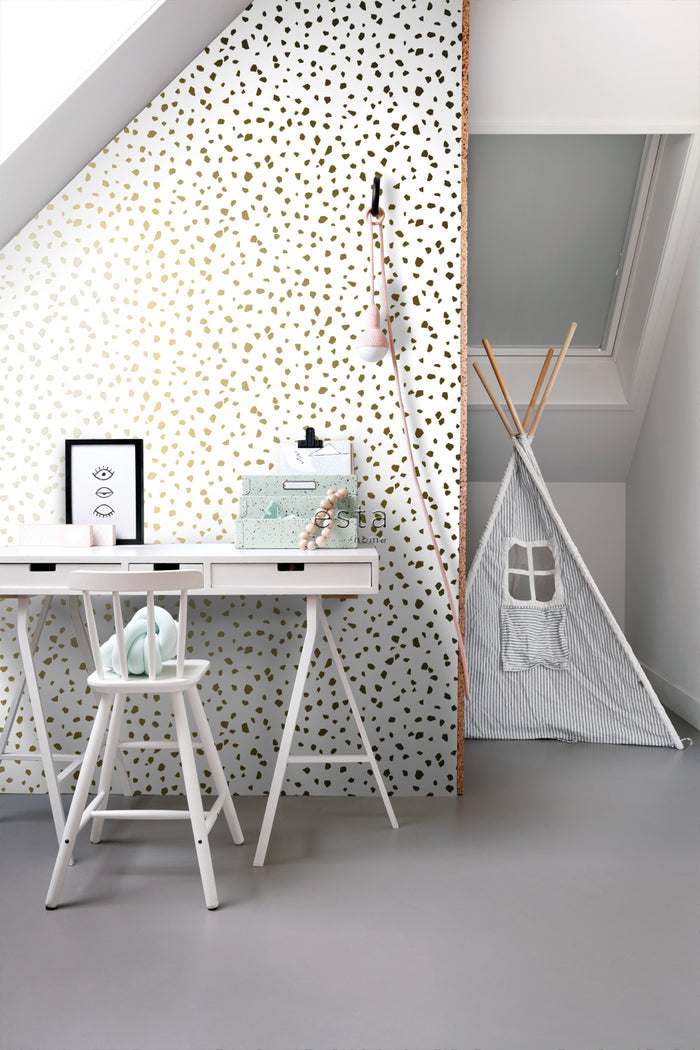 ESTAhome behang terrazzo wit en goud - 0,53 x 10,05 m - 139133