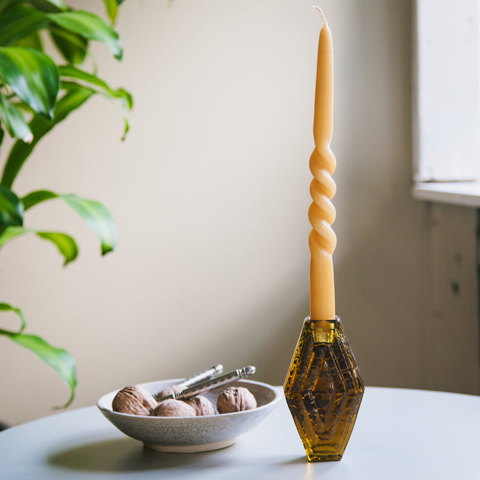 Brût Homeware, Set van 2 Kaarshouder, Hexagon, amber bruin