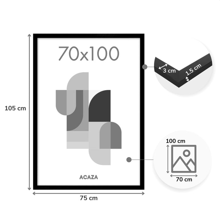 Fotokader 70x100cm - Fotolijst in MDF Hout - Zwart