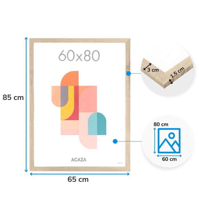 Fotokader - Fotolijst - 60x80 cm - MDF hout - Lichte Eik kleur