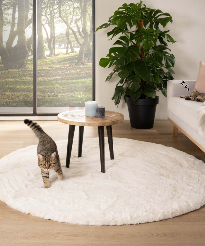 Tapeso Rond hoogpolig vloerkleed - Comfy plus - wit - 100 cm