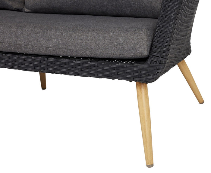 Lisomme Fien rotan tuinbank zwart - Met zitkussens