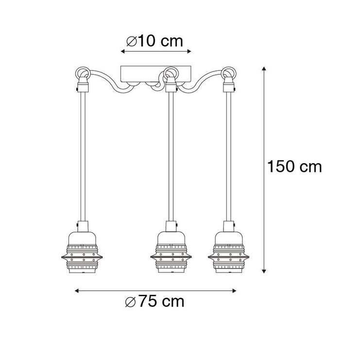 QAZQA Industriële hanglamp zwart 3-lichts - Cava
