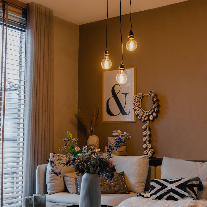 QAZQA Industriële hanglamp zwart 3-lichts - Cava