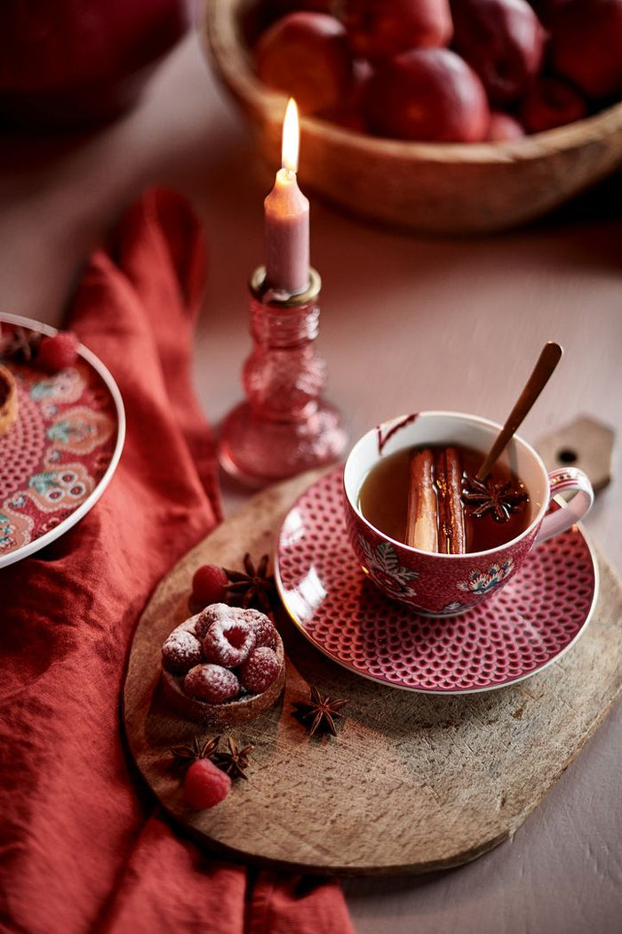 Pip Studio Flower Festival Kop en Schotel - Set van 2 - Donkerroze