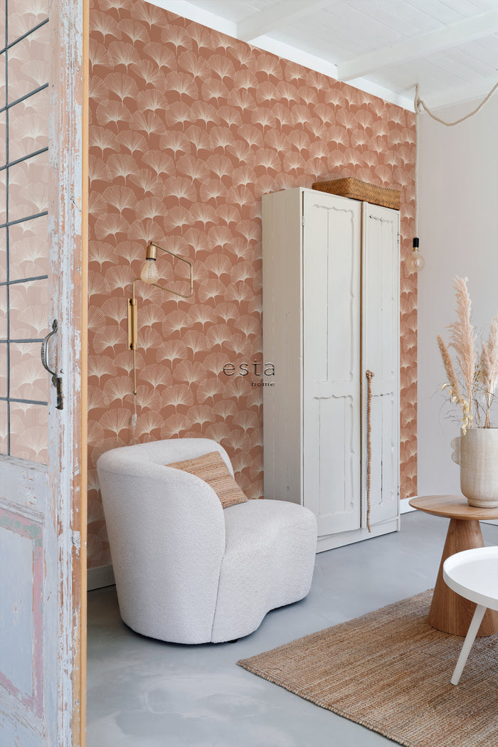 ESTAhome behang ginkgo bladeren terracotta - 0,53 x 10,05 m - 139371