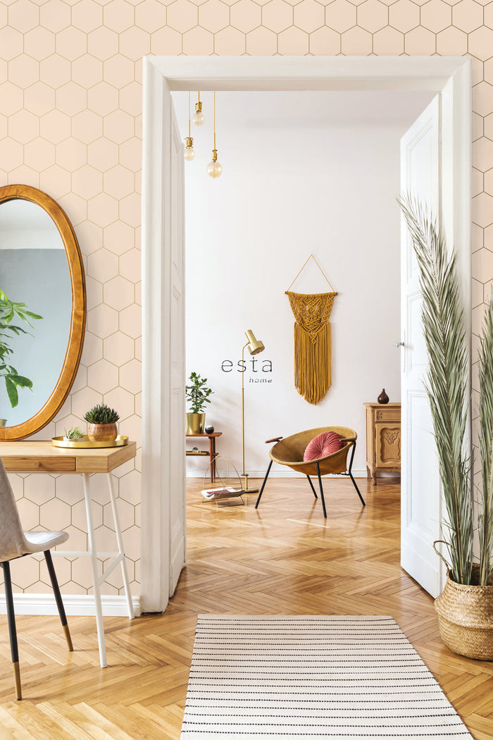 ESTAhome behang hexagon licht perzikroze - 0,53 x 10,05 m - 139226
