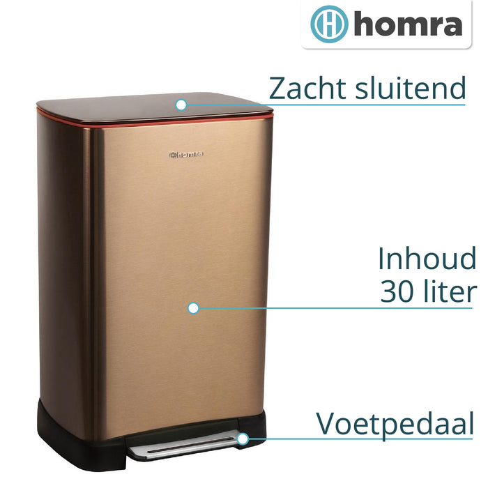 Homra Koniq Prullenbak met pedaal - 30 liter - Koper