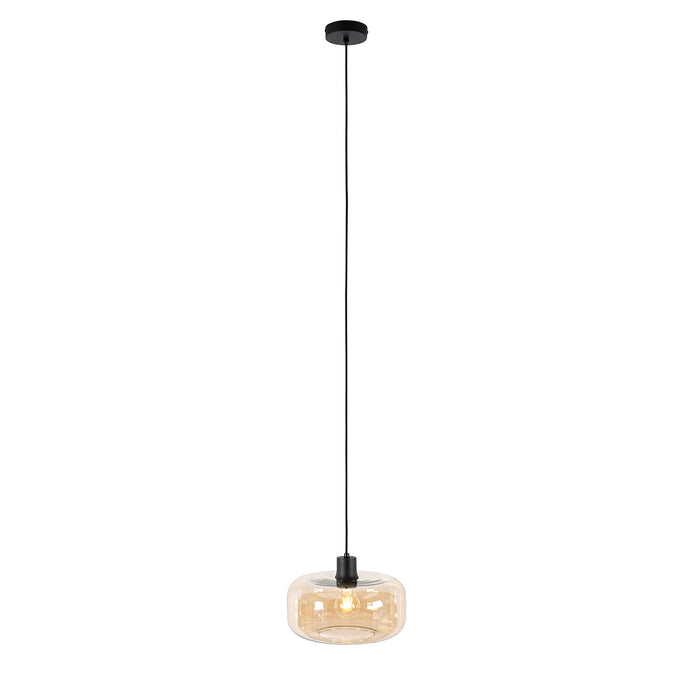 QAZQA Art Deco hanglamp zwart met amber glas - Bizle