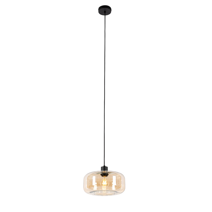 QAZQA Art Deco hanglamp zwart met amber glas - Bizle